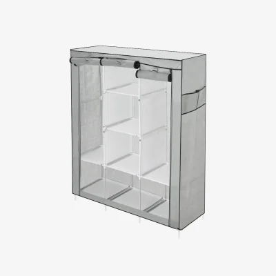 The Range Fabric Wardrobe with 8 Shelves and Side Storage Pockets - Silver Grey