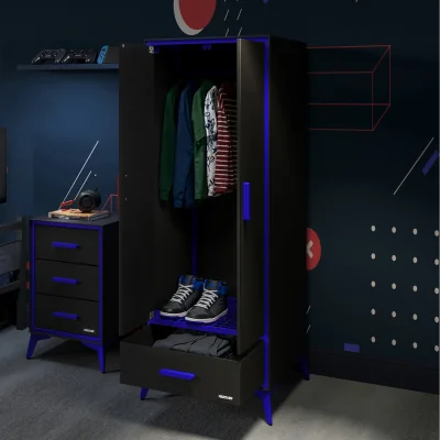 The Range Arcane Canvas 2 Door Wardrobe with Drawer - Black/Blue