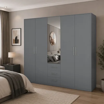 The Range Swindon Medium Grey 5 Door 200cm Wardrobe with Mirror and 3 Drawers - Grey