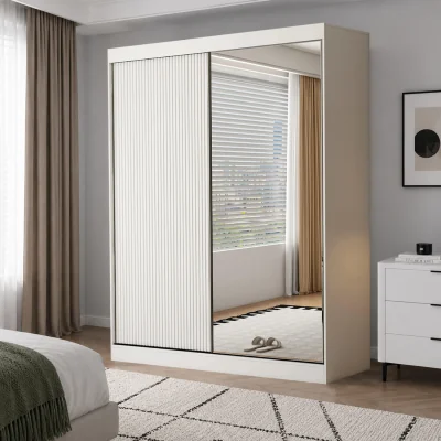 The Range Berlin 200cm White Sliding Door Wardrobe with Shelves and Hanging Rail - White