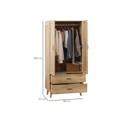 The Range Modern 2 Door Wardrobe with 2 Drawer and Hanging Rail - Neutral