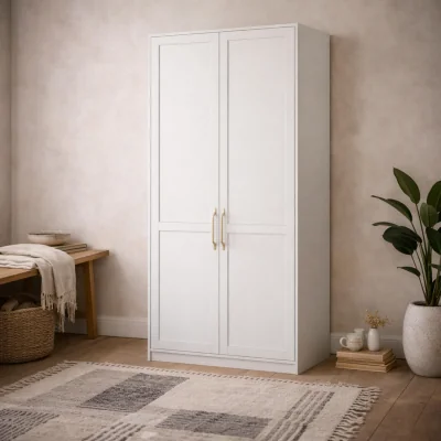 The Range Kahs Tall White 2-Door Wardrobe with Brushed-Brass Handles - White