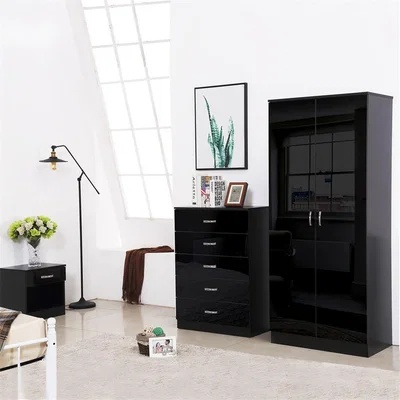 The Range 2 Door Double Door Wardrobe High Gloss Black - Black