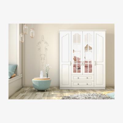 The Range DIANA 4 Door 2 Drawer Mirrored Wardrobe, White - White