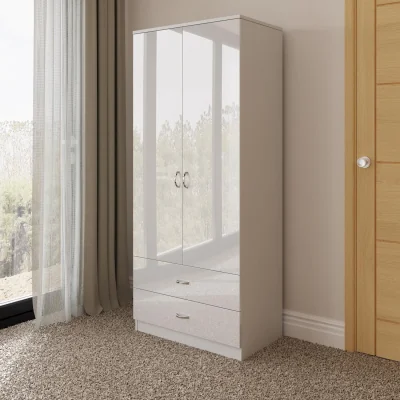 The Range FWStyle Gloss White 2 Door 2 Drawer Combination Wardrobe Metal Handle - White