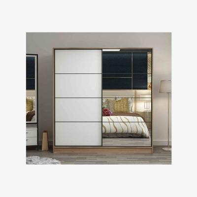 The Range Kale Mirrored Sliding Door Wardrobe 180 cm White Frame - Walnut & White / Finished in walnut and white colour