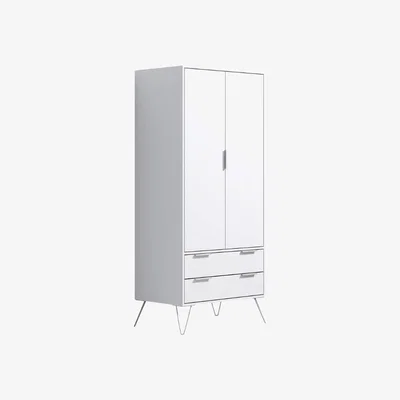 The Range Modern White 2 Door 2 Drawer Wardrobe. on Metal Hairpin Legs - Matt White