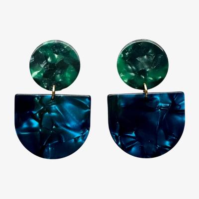 Wolf & Badger Women's Green / Blue Tab Drop Earrings In Preppy | Closet Rehab