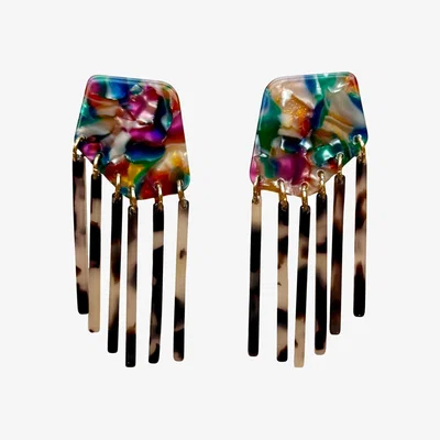 Wolf & Badger Women's Black / Brown Shield Fringe Earrings In Rainbow Bright | Closet Rehab