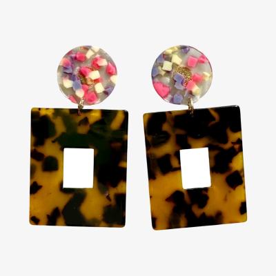 Wolf & Badger Women's Black / Brown / Pink Open Square Drop Earrings In Tortoise & Confetti | Closet Rehab