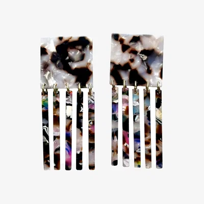 Wolf & Badger Women's Black / White Square Fringe Earrings In Binge Worthy | Closet Rehab