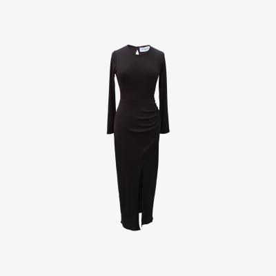 Wolf & Badger Women's Closet London Chocolate Brown Draped Pencil Dress | M