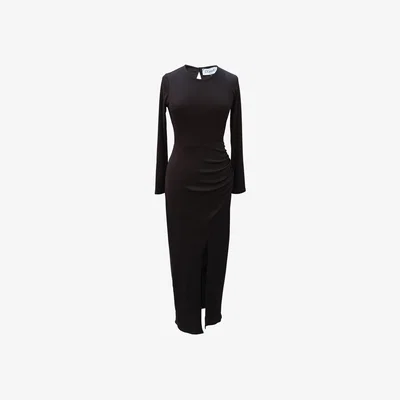 Wolf & Badger Women's Closet London Chocolate Brown Draped Pencil Dress | M