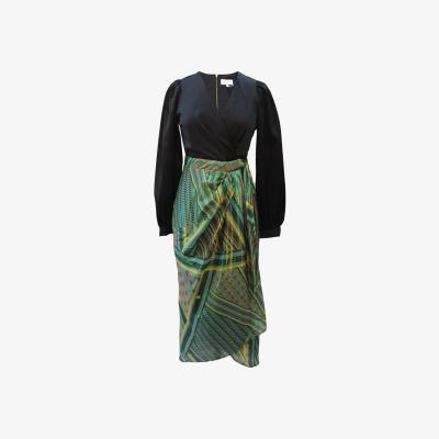 Wolf & Badger Women's Green / Black Closet London Olive Green Wrap Pencil Dress | L