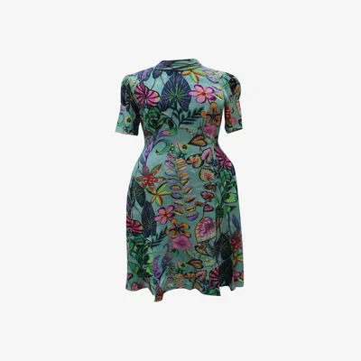 Wolf & Badger Women's Green Closet London Tie Back Print Midi Dress | M
