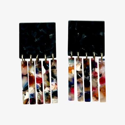 Wolf & Badger Women's Black Square Fringe Earrings In Emily In Paris | Closet Rehab