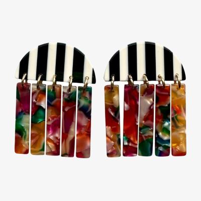 Wolf & Badger Women's Black / White Fringe Earrings In Walk The Line | Closet Rehab