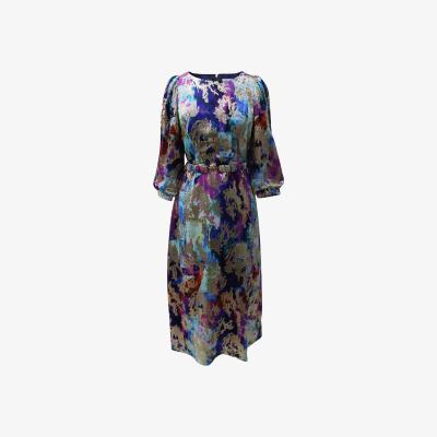 Wolf & Badger Women's Closet London Metallic Brushstroke Print Puff Sleeves Dress | Xl