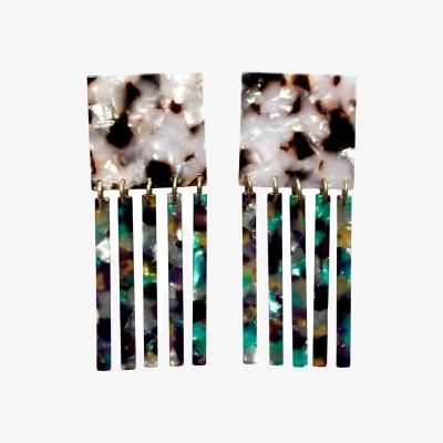 Wolf & Badger Women's Green / Black / Pink Square Fringe Earrings In Wicked Remix | Closet Rehab