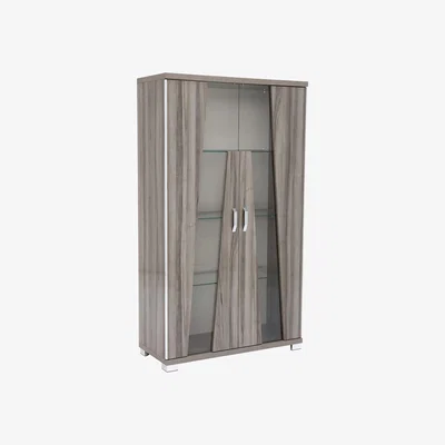 Barker and Stonehouse Viteri Glass Cabinet with LED Lights, Grey Walnut Wood | Barker & Stonehouse