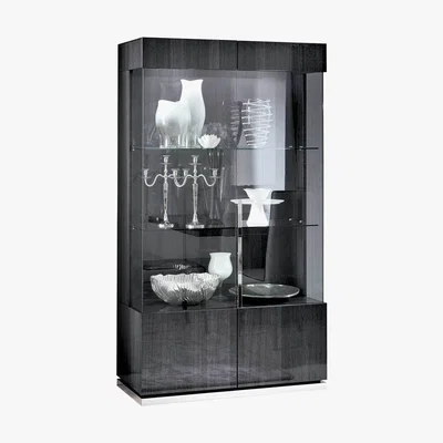 Barker and Stonehouse Borgia 2 Door Koto Wood Display Cabinet, Grey Highgloss