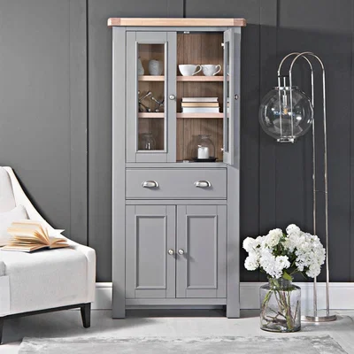 Chiltern Oak Furniture Dorset Storm Grey Painted Oak Glass Display Cabinet