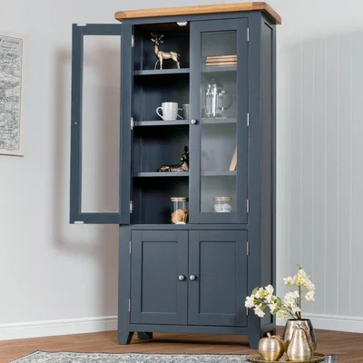 Chiltern Oak Furniture Hampshire Blue Painted Oak Glass Display Cabinet