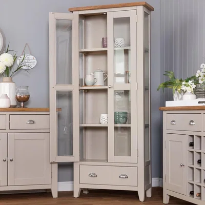 Chiltern Oak Furniture Chester Stone Painted Oak Glass Display Cabinet