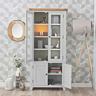 Chiltern Oak Furniture Hampshire Grey Painted Oak Glass Display Cabinet