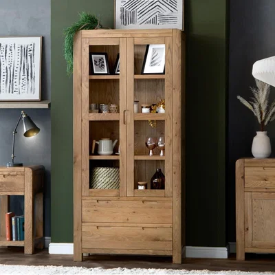 Chiltern Oak Furniture Oslo Chunky Oak Large Display Cabinet