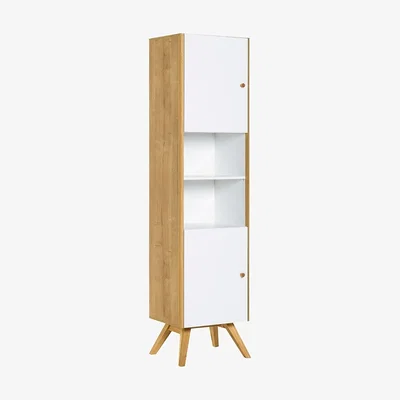 Cuckooland Vox Nature Tall Display Cabinet with Lights in White & Oak Effect
