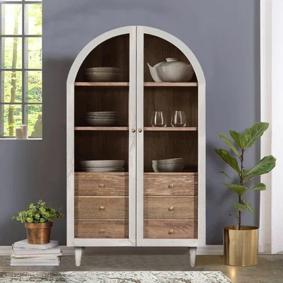 Dunelm Indus Valley Iconic 2 Door Glass Cabinet, White Wash