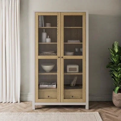 Dunelm Olney Glazed Display Cabinet, Stone & Light Wood Effect