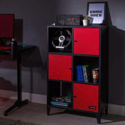 Dunelm X Rocker MESH TEK Tall Shelf Cabinet with 6 Cube Storage Black