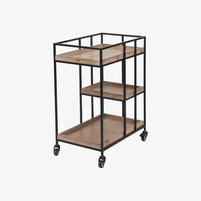 Dunelm Pacific Gallery Natural Wood Veneer and Metal Bar Trolley Brown
