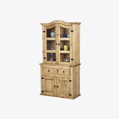 Furniture123 Seconique Corona Pine Display Cabinet with Glass Fronted Doors & Black Handles