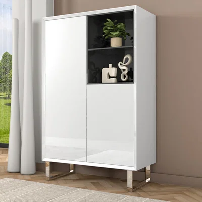 Furniture123 Large White Gloss Storage Cabinet with Display Shelf - Paloma