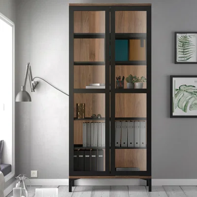 Furniture123 Roomers Display Cabinet Glazed 2 Doors in Black and Walnut