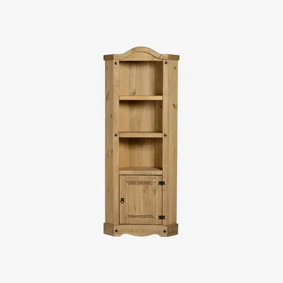 Furniture123 Corner Display Unit in Pine with 3 Shelves & Cupboard - Corona
