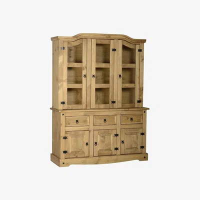 Furniture123 Display Cabinet in Pine & Glass Doors - Corona