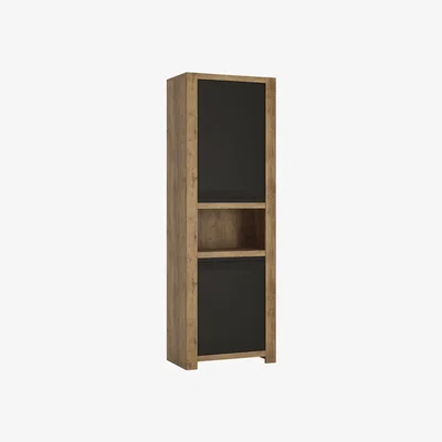 Furniture123 Havana 2 Door Tall Display Cabinet in Black and Oak Effect