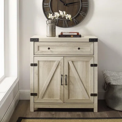 Furniture123 30 Farmhouse Barn Door Accent Cabinet - White Oak