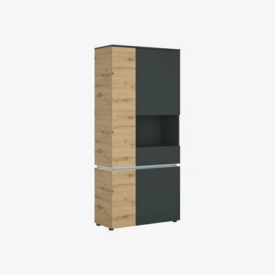 Furniture123 Tall Dark Grey and Oak 4 Door Display Cabinet with LEDs - Luci