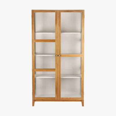 Habitat Colton Oak And Linen White Glass Cabinet, Oak And Linen White