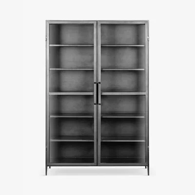 John Lewis Nkuku Takua 2 Door Iron Wide Display Cabinet, Grey