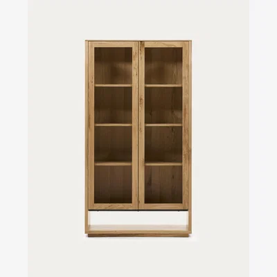Kave Home Alguema display cabinet in oak wood veneer with natural finish, 100 x 185 cm