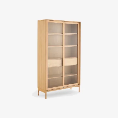 La Redoute Elina Oak Veneer 2-Door 2-Drawer Display Cabinet with Solid Ash Legs
