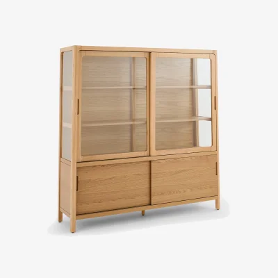 La Redoute Tress Solid Ash and Oak Veneer 4-Door Display Cabinet, Height 180cm