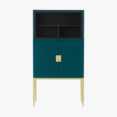 Made.com Imma Tall Drinks Cabinet, High Gloss Teal and Brass