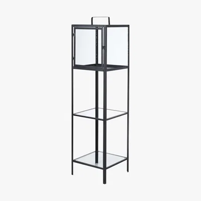 Maisons du Monde Black Metal Lantern with 2 Glass Shelves